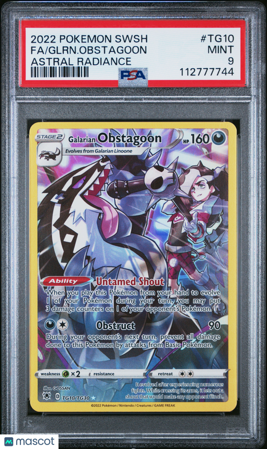 Glrn. Obstagoon Fa #TG10 2022 Pokemon Sword & Shield Astral Radiance PSA 9