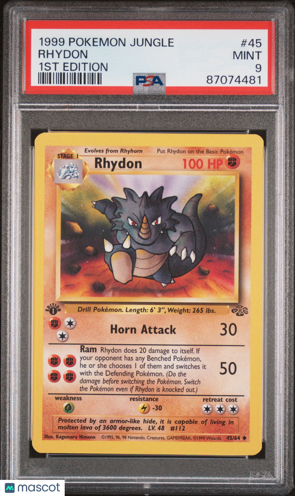 Rhydon 1ST Edition #45 1999 Pokemon Jungle PSA 9 87074481