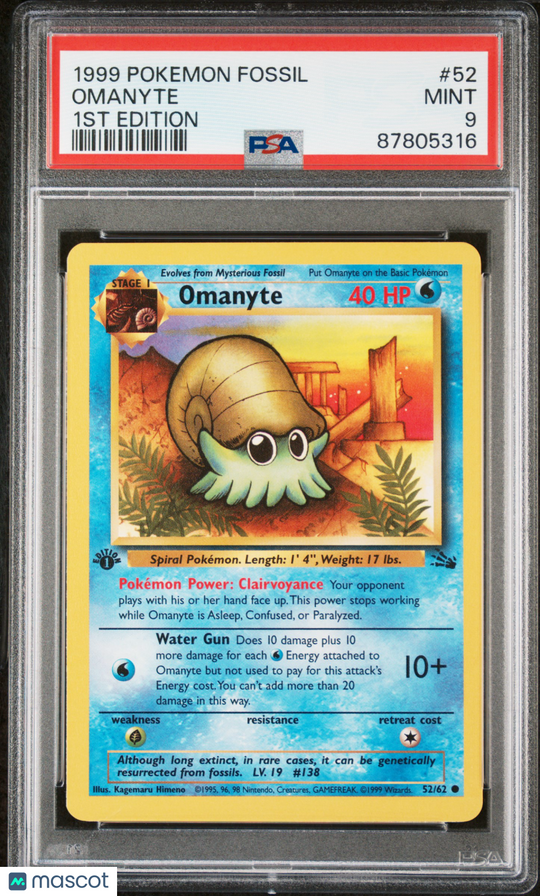 Omanyte 1ST Edition #52 1999 Pokemon Fossil PSA 9 87805316