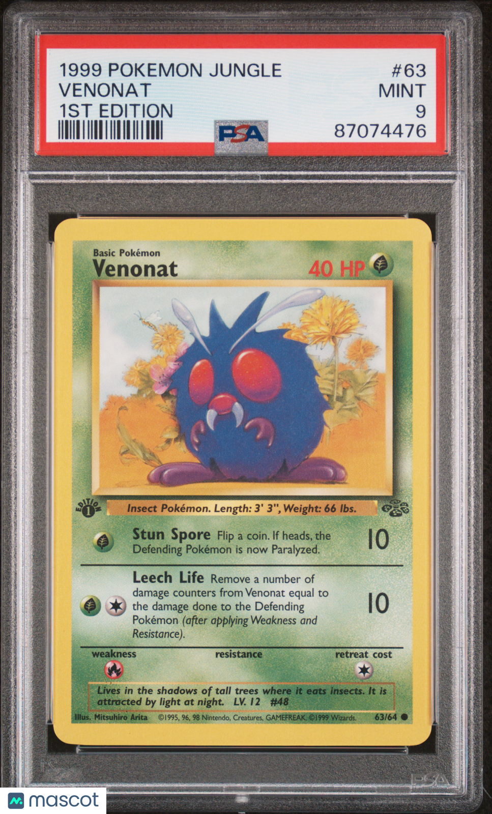 Venonat 1ST Edition #63 1999 Pokemon Jungle PSA 9 87074476